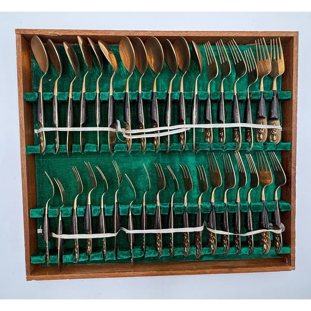 MID-CENTURY THAILAND BRONZE SIAM FLATWARE SILVERWARE SET 140+ PC BOX